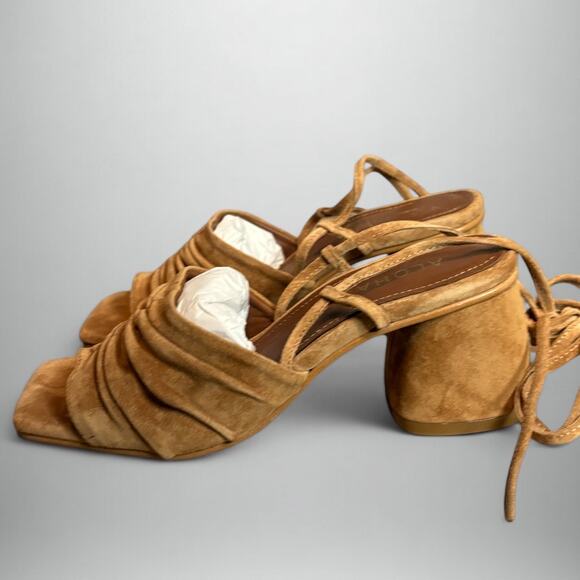 Alohas Kahlo Suede Ankle Tie Heeled Sandal in Camel - Picture 2 of 10